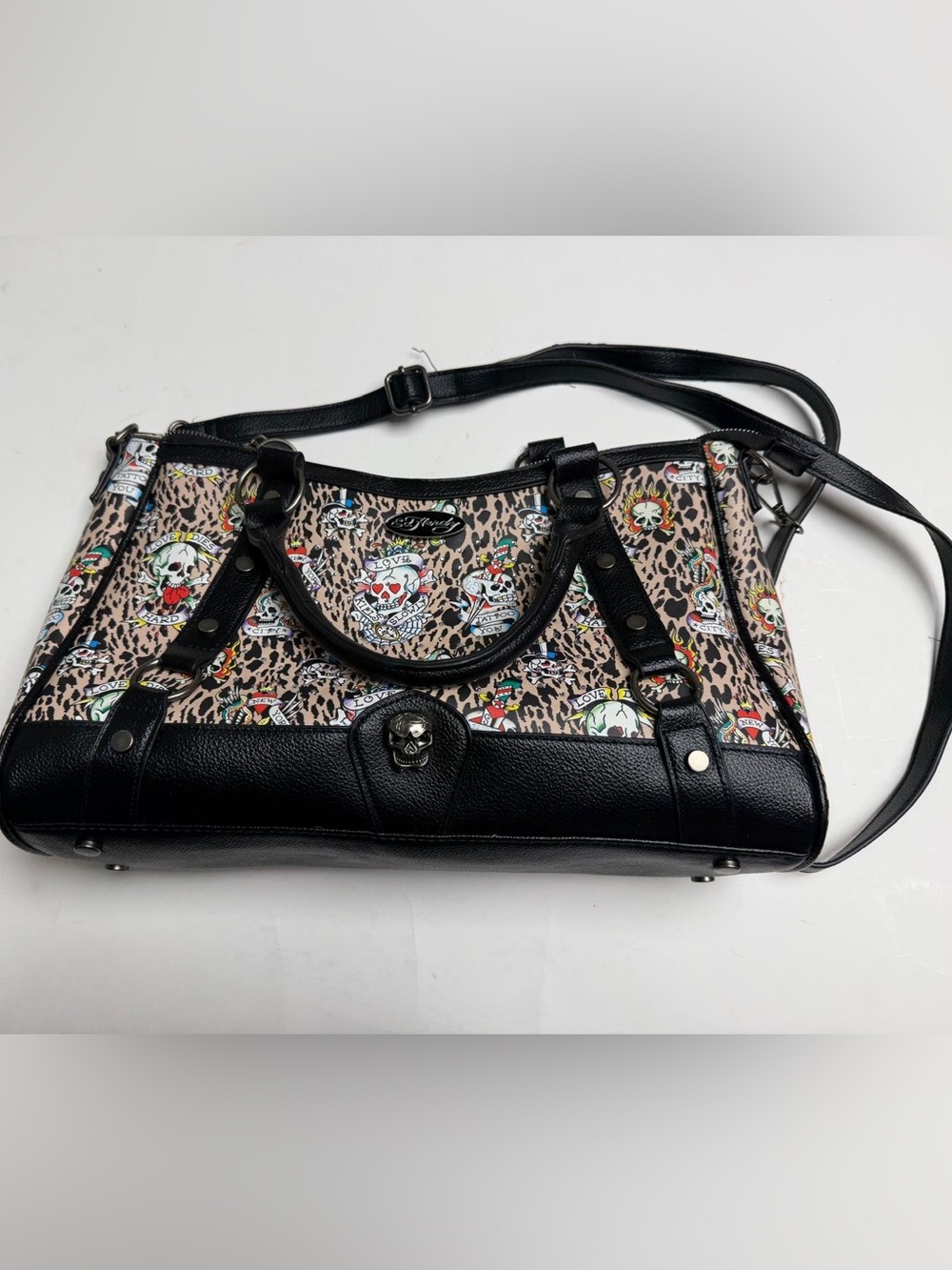 Ed Hardy Black & Leopard Skull-Print Shoulder Bag